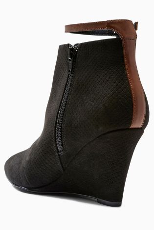 Black & Tan Strap Point Wedge Boots